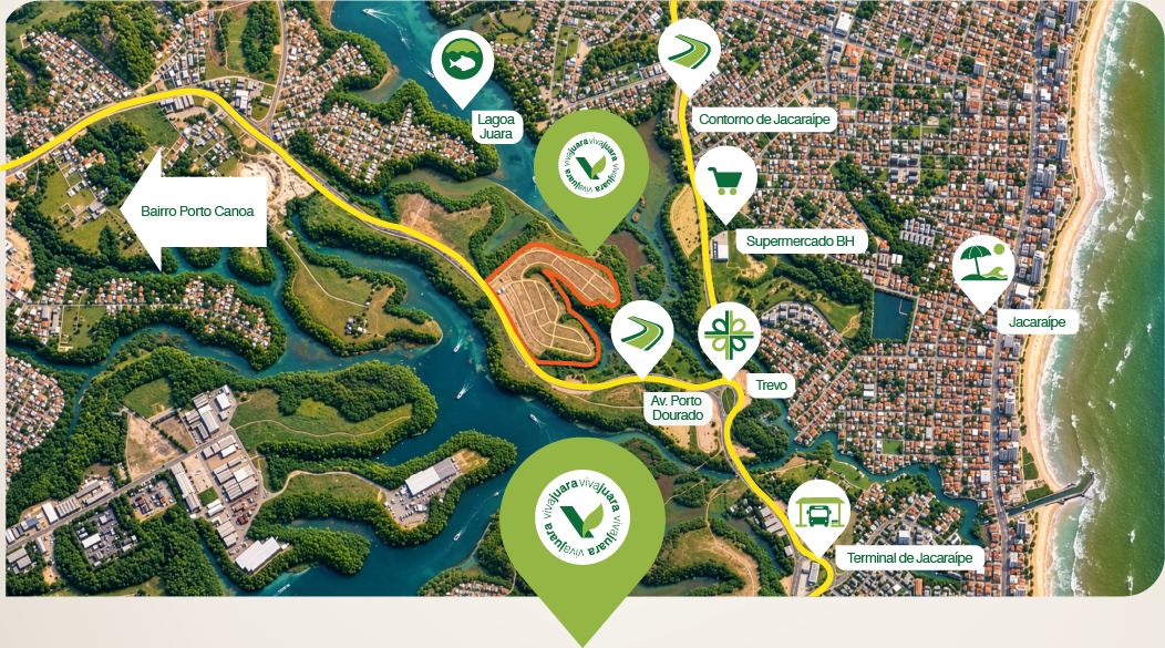 Mapa de localização do Viva Juara na Av. Porto Dourado, Serra/ES