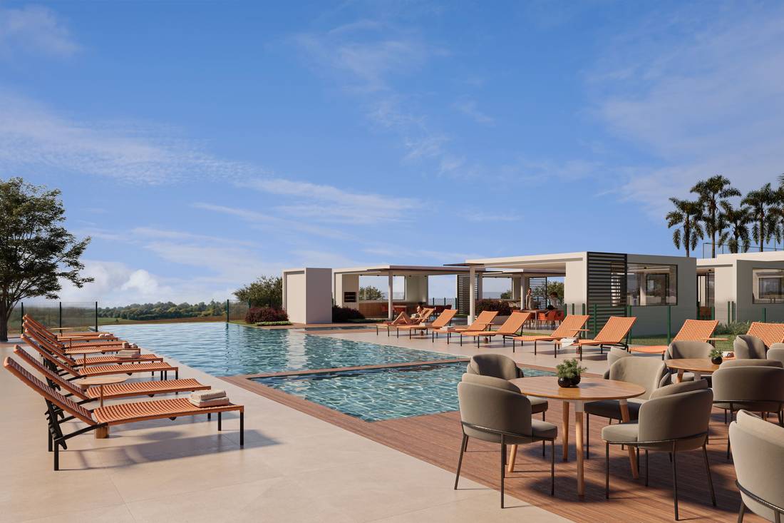Piscina adulto e infantil com deck